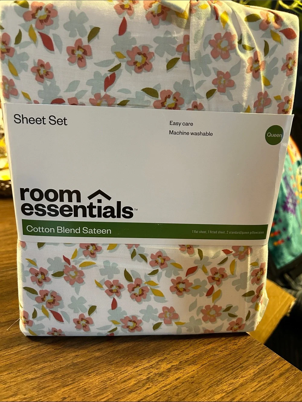 Room Essentials Cotton Blend Sateen Sheet Set - Pink, Green & Light Blue Floral